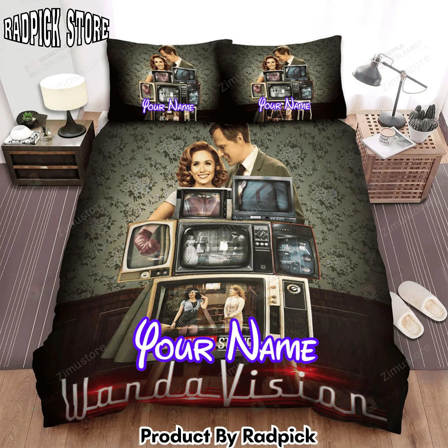Radpick wandavision with tv screens bed sheets spread comforter duvet cover personalized name bedding sets rp327273